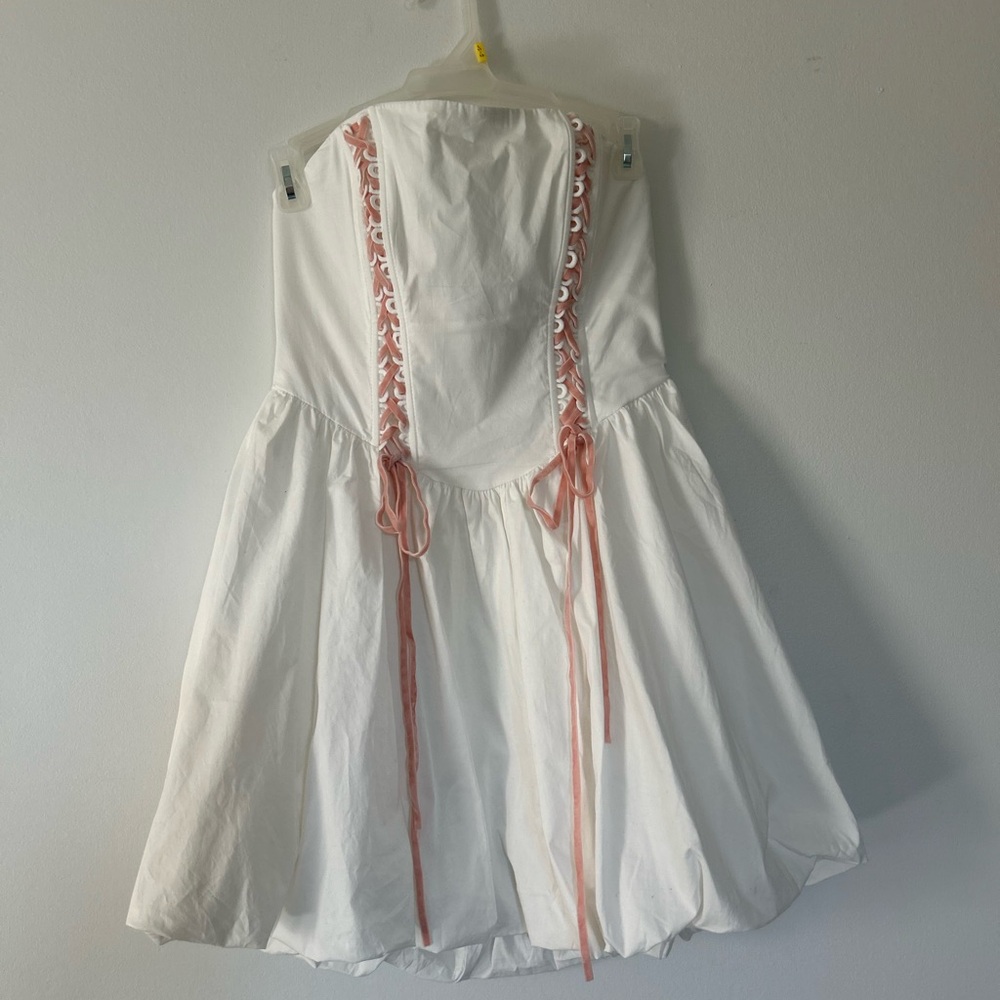 Lulu's White Strapless Bustier Bubble-Hem Mini Dress